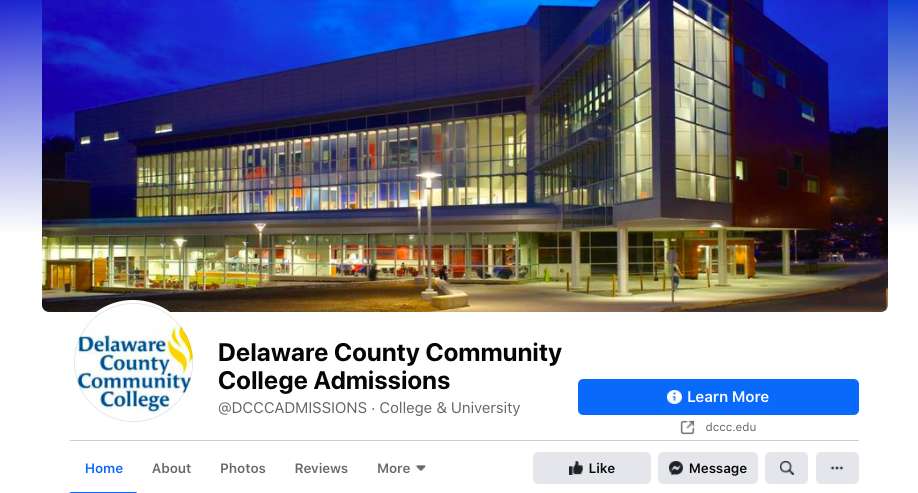 Delaware County Community College has a separate Facebook page for their Admissions Office.