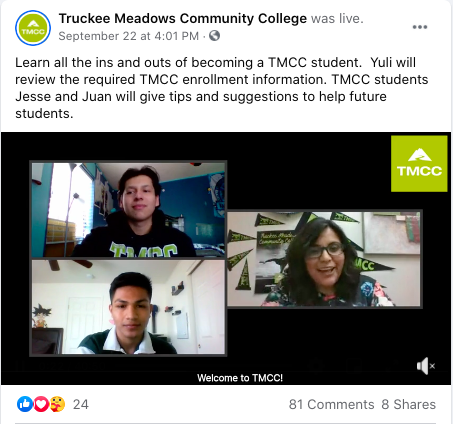 Truckee Meadows Community College posted a live enrollment info with staff and students that was recorded and posted to their Facebook feed. Talk about great content for potential students!