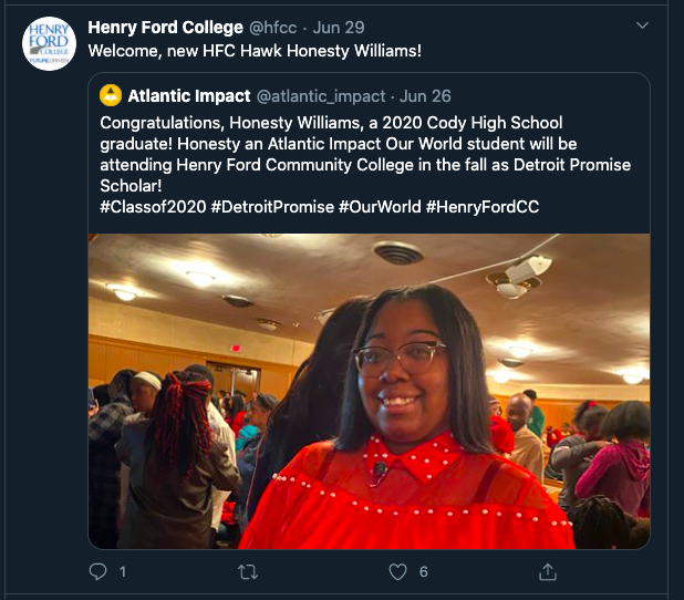 Henry Ford College welcomes a new Detroit Promise Scholar. Feature your new and current students as a choice social media post idea.