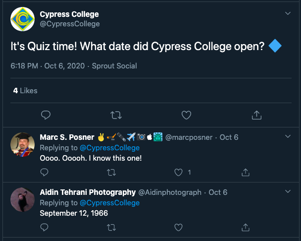 Cypress College pops a fun quiz to engage followers