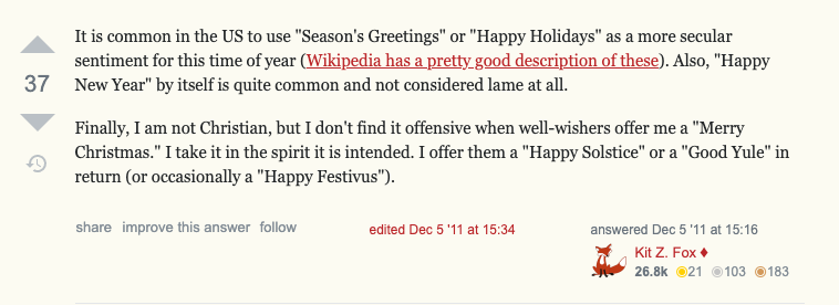 A post from the 

It is common in the US to use "Season's Greetings" or "Happy Holidays" as a more secular sentiment for this time of year (Wikipedia has a pretty good description of these). Also, "Happy New Year" by itself is quite common and not considered lame at all.

Finally, I am not Christian, but I don't find it offensive when well-wishers offer me a "Merry Christmas." I take it in the spirit it is intended. I offer them a "Happy Solstice" or a "Good Yule" in return (or occasionally a "Happy Festivus").
