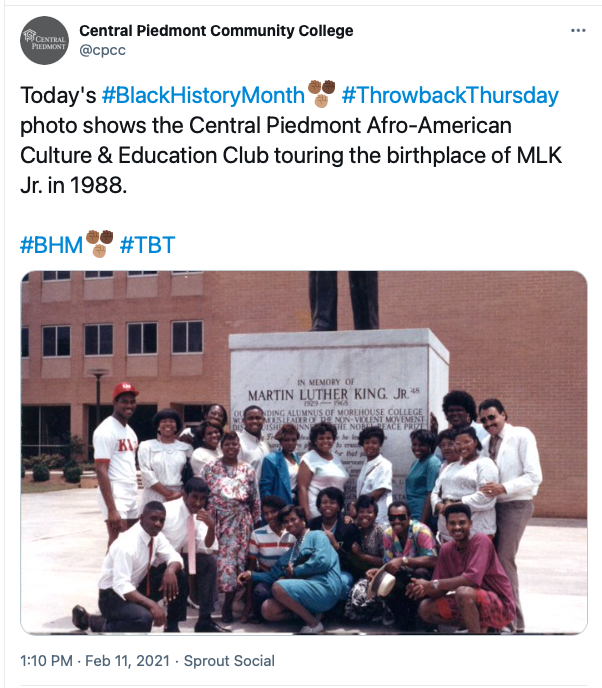 Central Piedmont Community College


Today's #BlackHistoryMonth #ThrowbackThursday photo shows the Central Piedmont Afro-American Culture & Education Club touring the birthplace of MLK Jr. in 1988.


