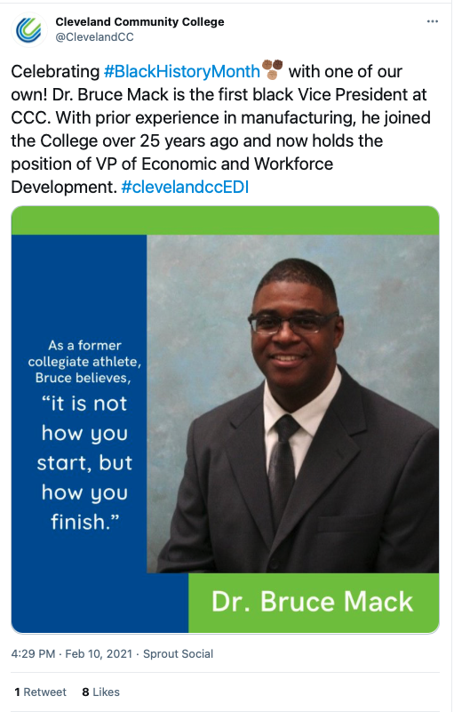  Community College


Celebrating #BlackHistoryMonth with one of our own! Dr. Bruce Mack is the first black Vice President at CCC. With prior experience in manufacturing, he joined the College over 25 years ago and now holds the position of VP of Economic and Workforce Development.