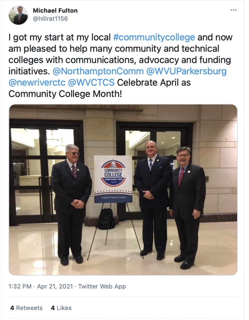 
I got my start at my local #communitycollege and now am pleased to help many community and technical colleges with communications, advocacy and funding initiatives. 
@NorthamptonComm
 
@WVUParkersburg
 
@newriverctc
 
@WVCTCS
 Celebrate April as Community College Month!


